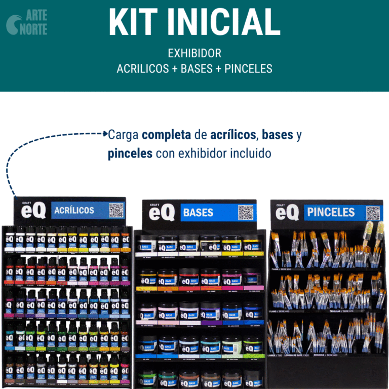 KIT INICIAL ARTISTICA (Exhibidor Acrilicos + Bases + Pinceles)